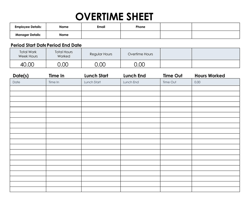 Editable Overtime Sheet Sample