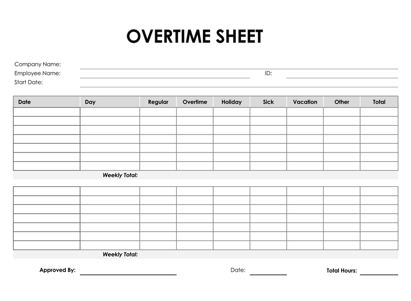 Free Editable Overtime Sheet Template