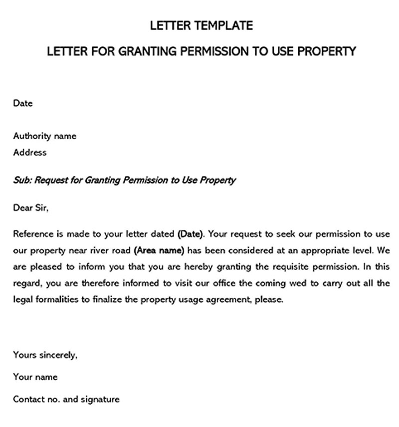 Sample Permission Letter to Use Property