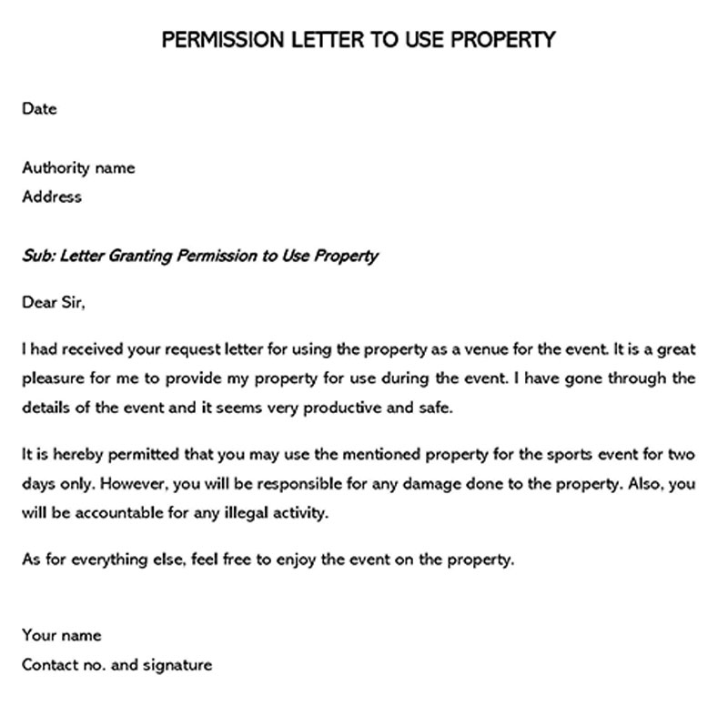 Free Template for Permission Letter to Use Property