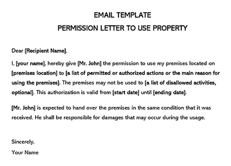 Permission Letter to Use Property Example