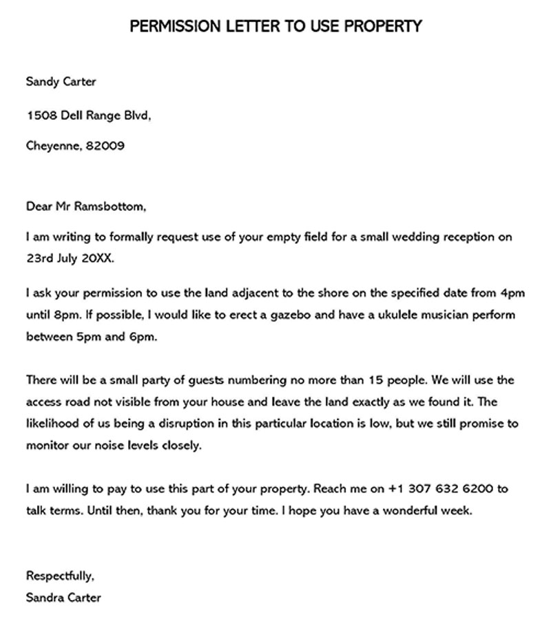Printable Sample for Permission Letter to Use Property