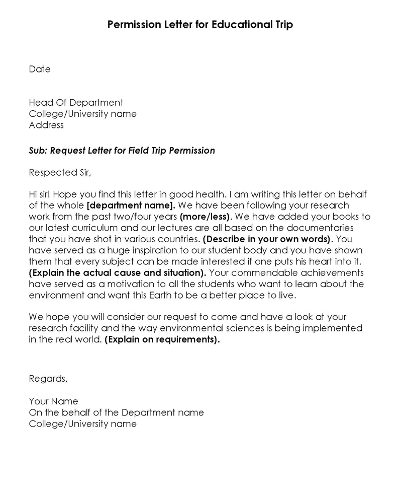Sample Permission Letter for an Educational Trip