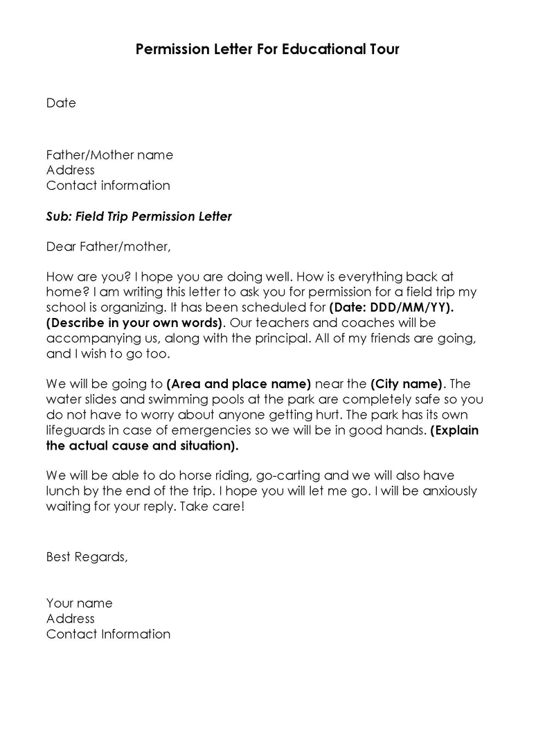 Free Permission Letter for an Educational Trip Template