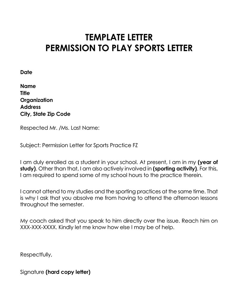 "Sample Permission Letter for Sports Practice"