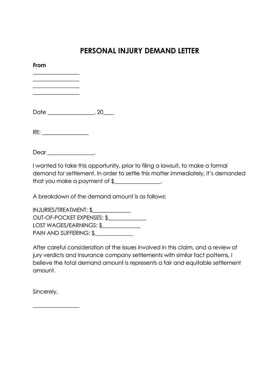 Editable personal injury demand letter template
