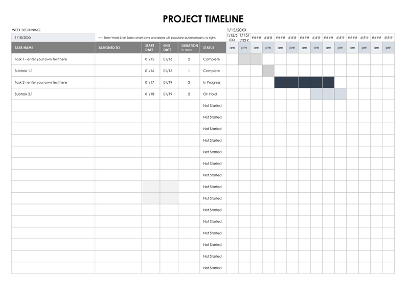 Excel Sample project timeline template for free 07