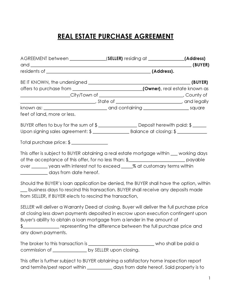 purchase agreement for house