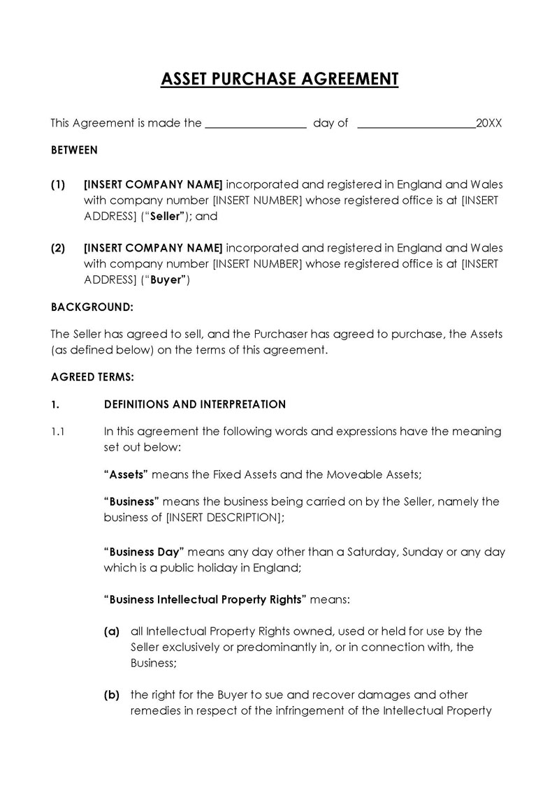 purchase agreement template word free