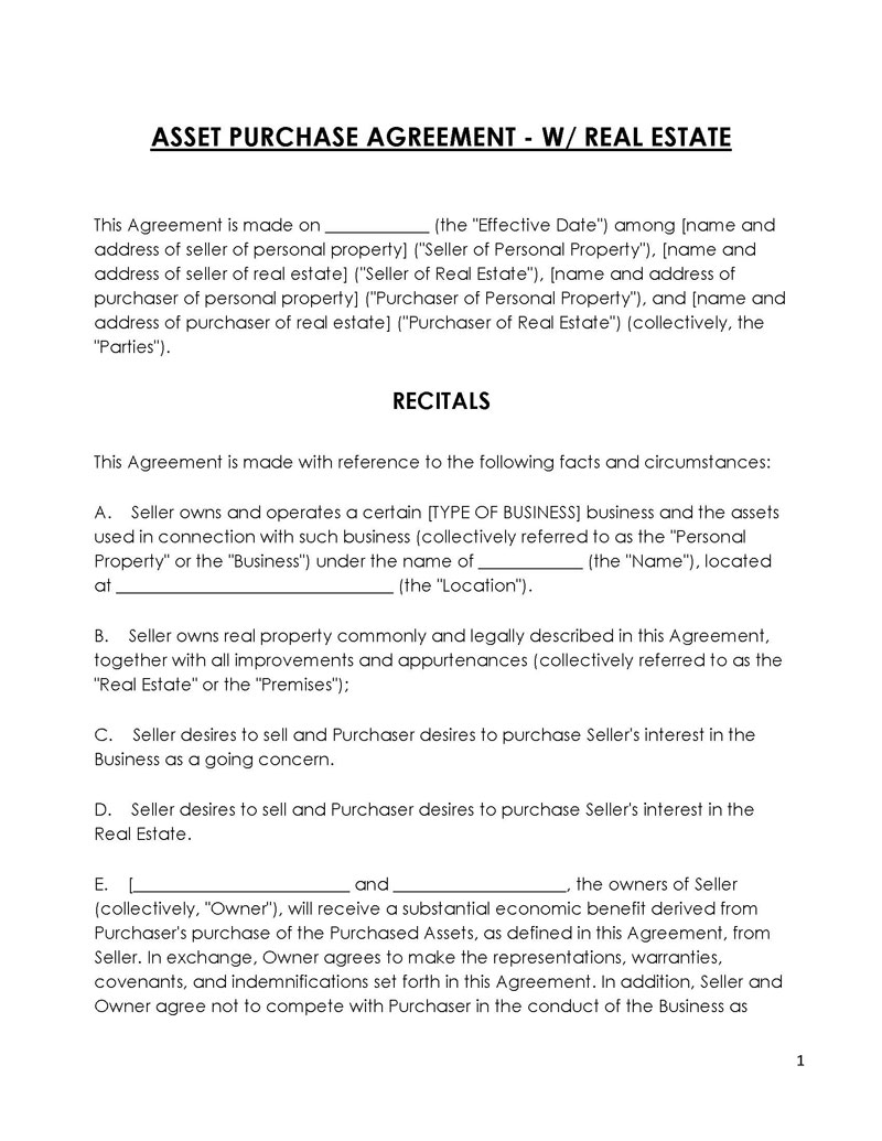 purchase agreement template word free