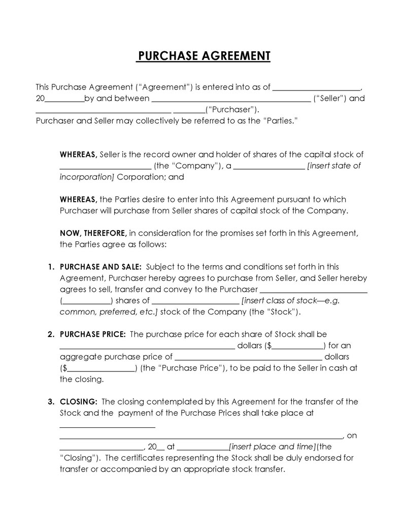 Great Editable Purchase Agreement Between Parties Sample 03 for Word Document