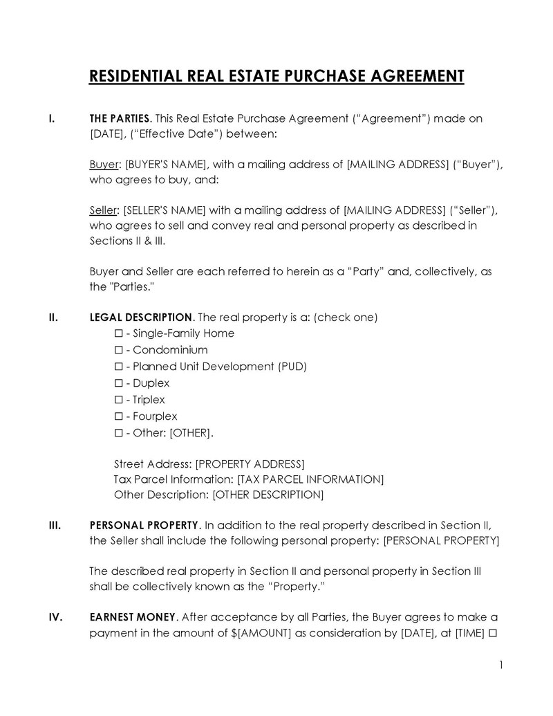 Great Editable Real Estate Purchase Agreement Sample 04 for Word Document