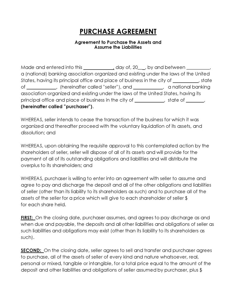 purchase agreement template word