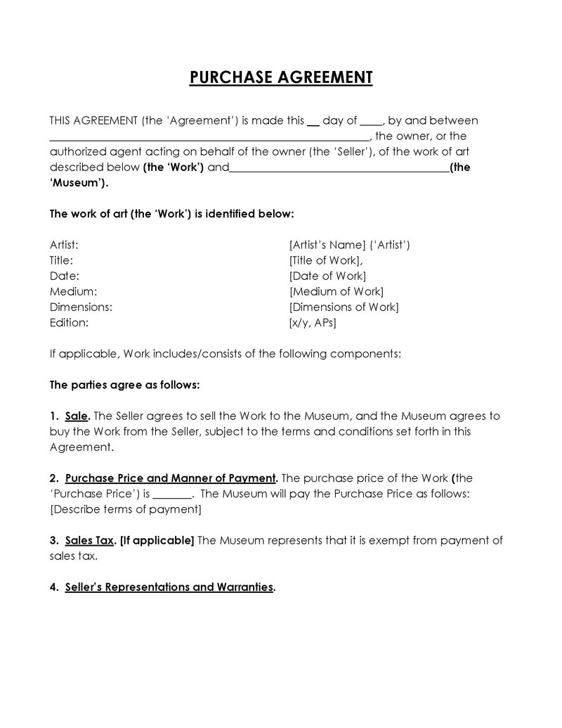 Great Editable Purchase Agreement Between Parties Sample 04 for Word Document