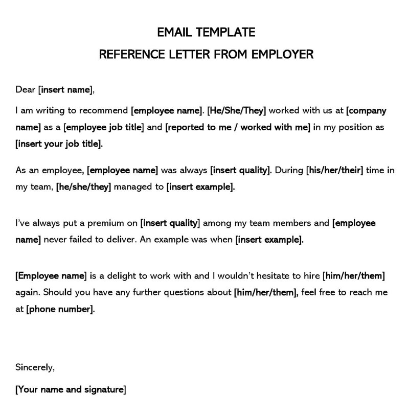 Free Downloadable Reference Letter from Employer Template 01 for Word Document