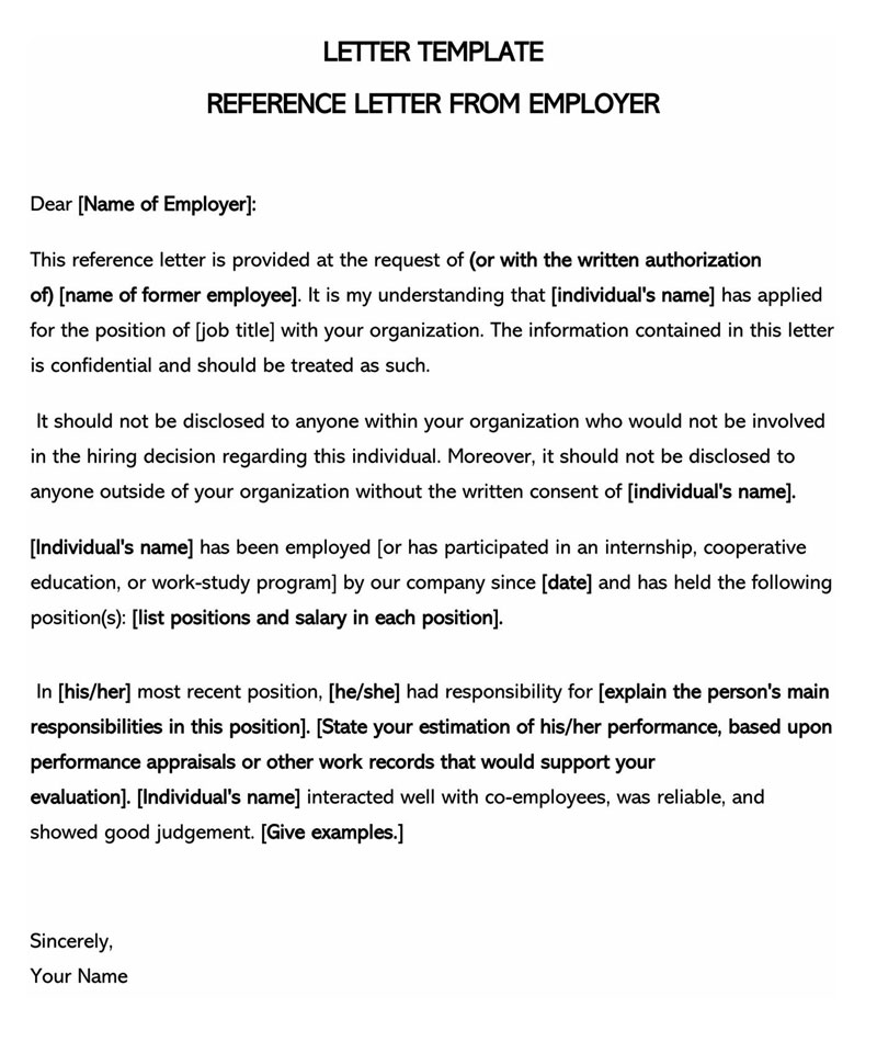 Free Downloadable Reference Letter from Employer Template 03 for Word Document