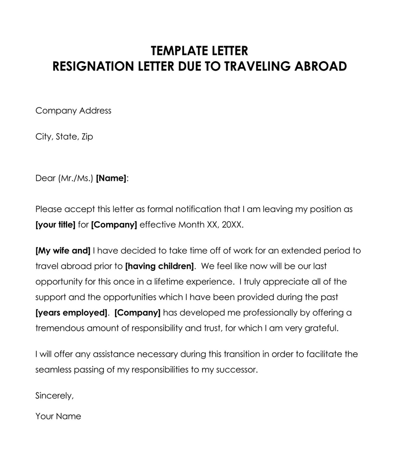 resignation letter for nurses going abroad