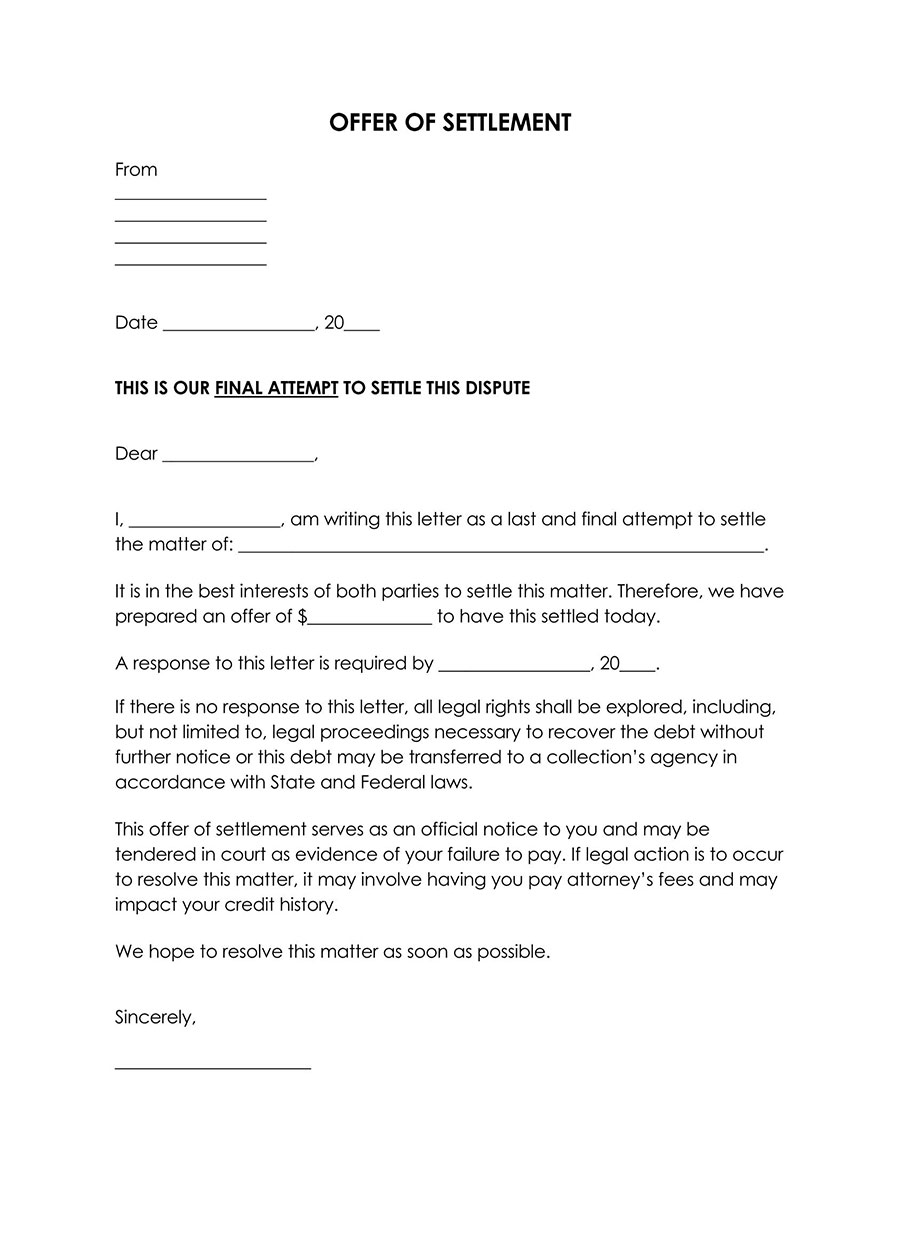 Example of a free settlement demand letter template