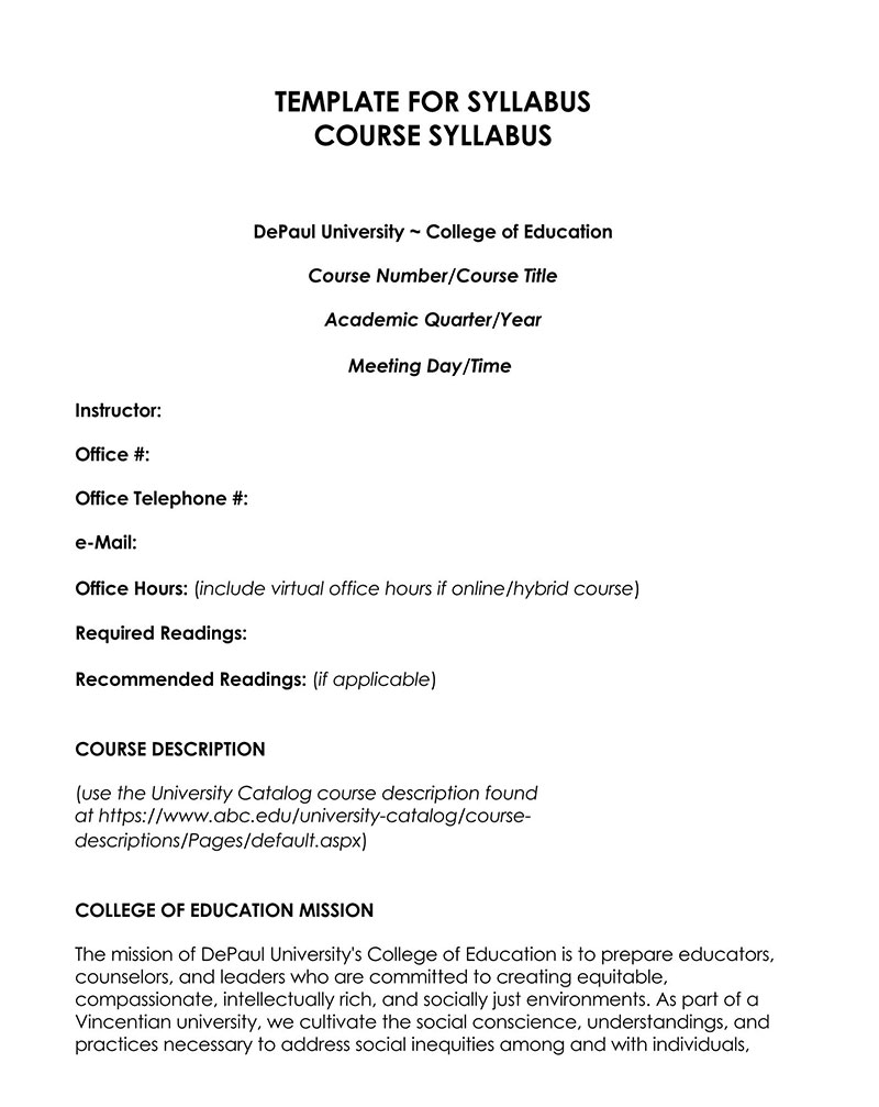 Free Syllabus Form