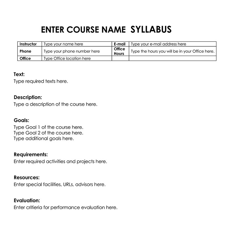 Sample Course Syllabus Word Template