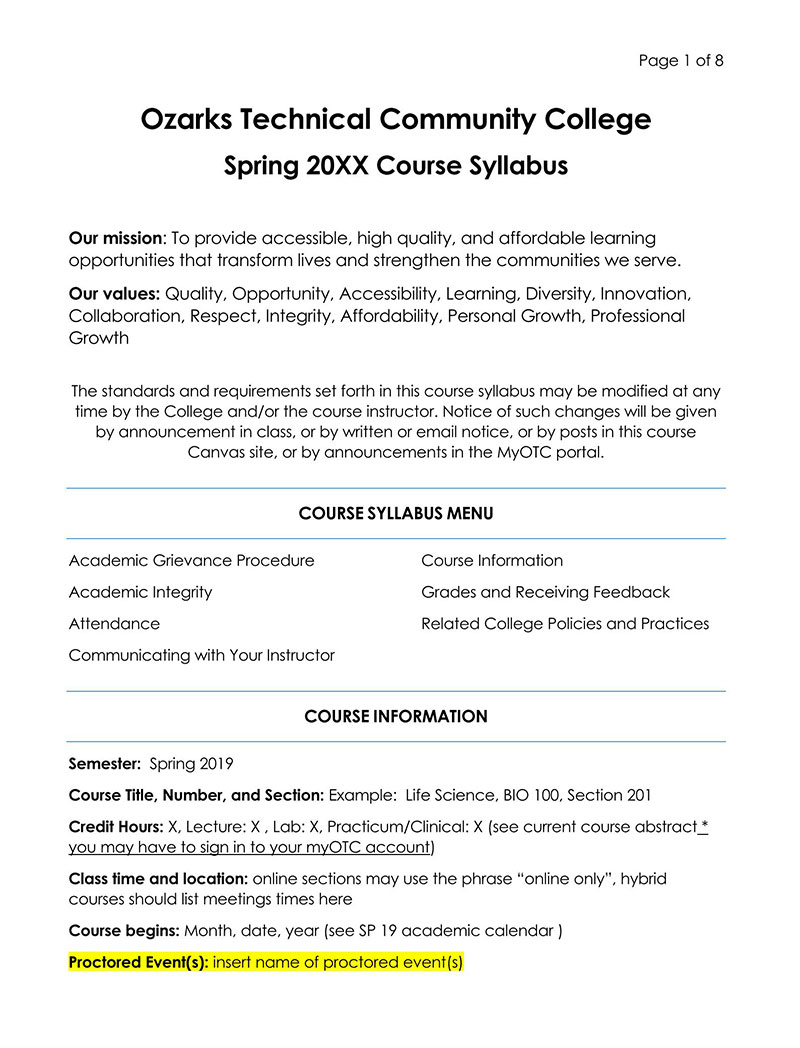 Course Syllabus Template Sample