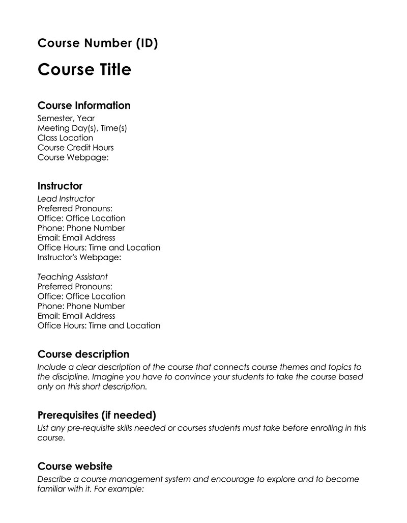 Free Editable Course Syllabus Template