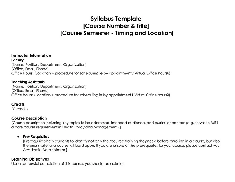 35 Free Course Syllabus Templates (Editable) - Word | PDF
