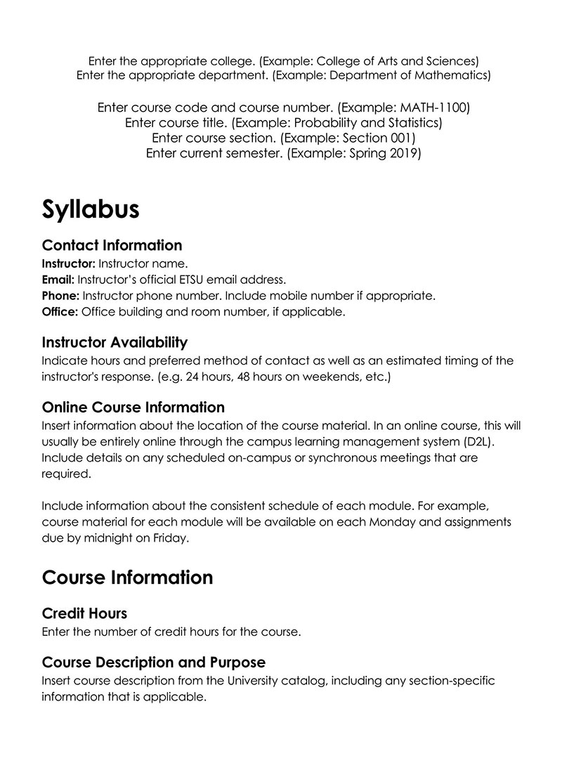 Course Syllabus Template Form