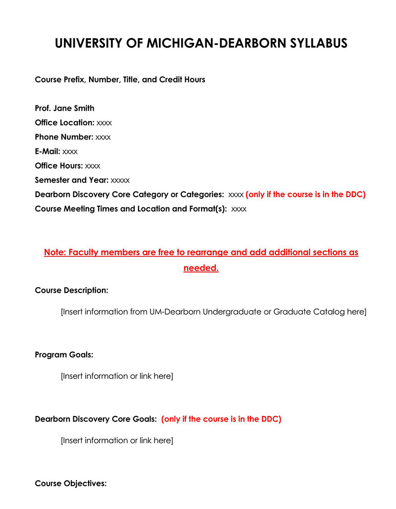 one page syllabus template