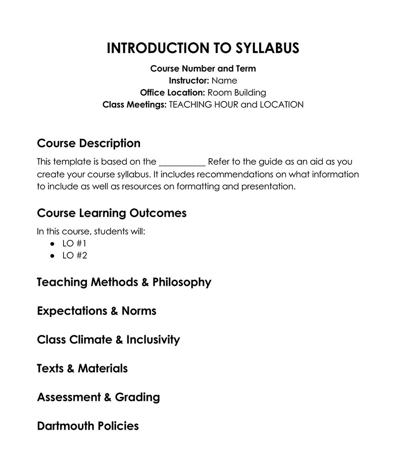 Printable Syllabus Word Template