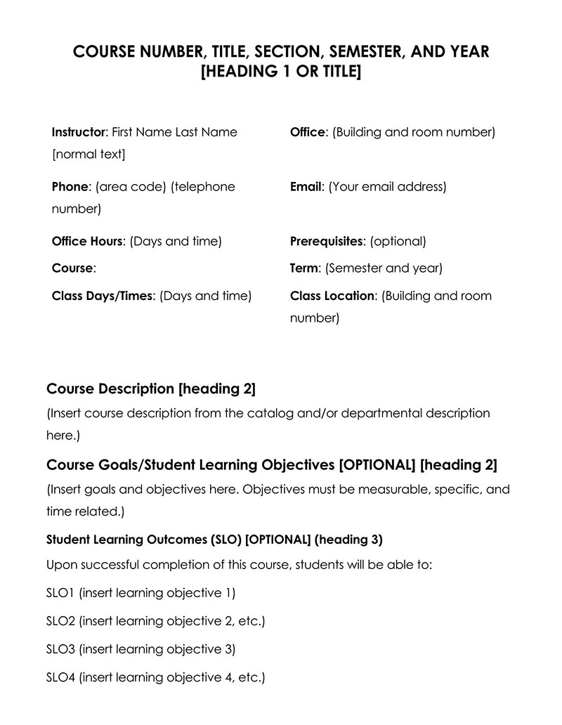 Sample Course Syllabus Form