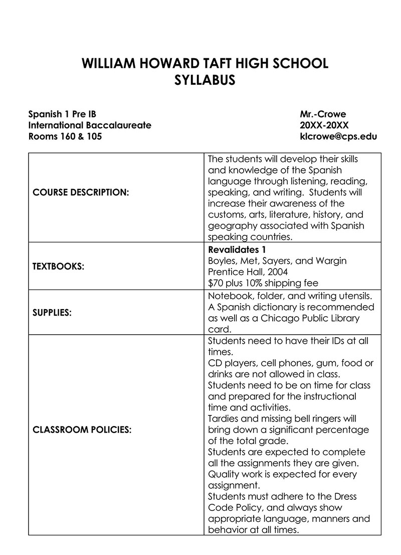  syllabus template high school