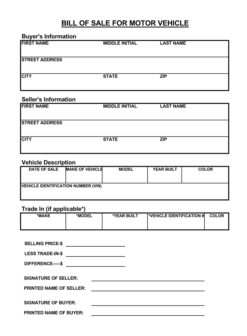 Vehicle Bill of sale form