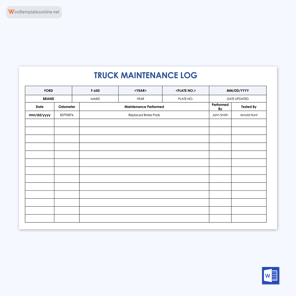 online vehicle maintenance log
