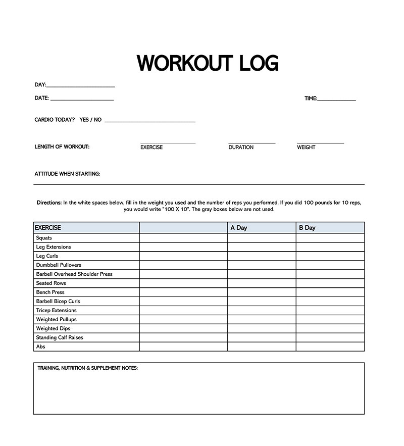 Example of Workout Log