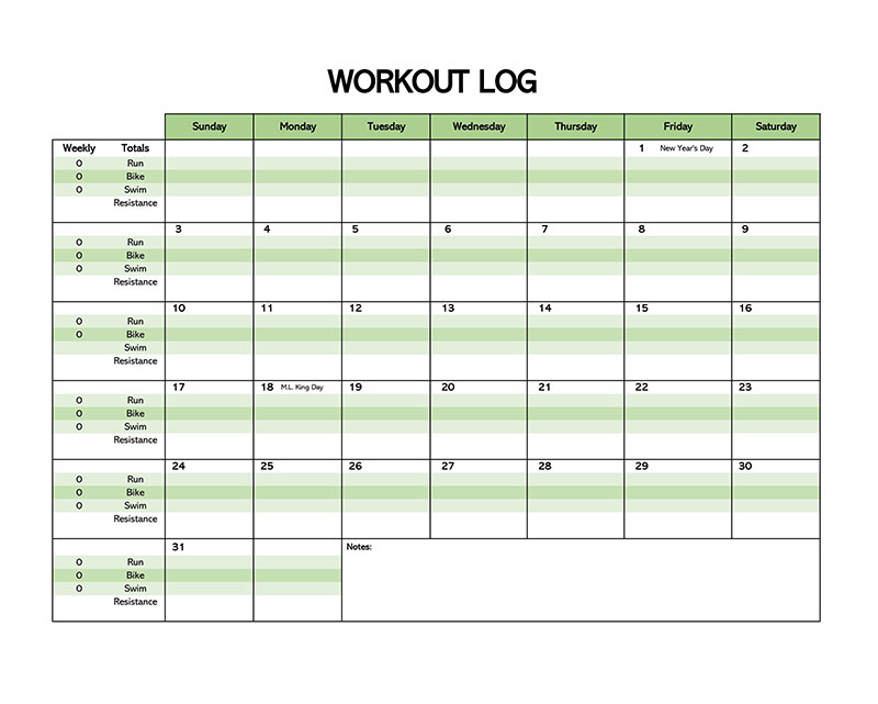free workout log