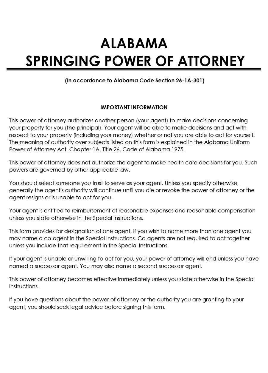 Alabama Springing Power of Attorney