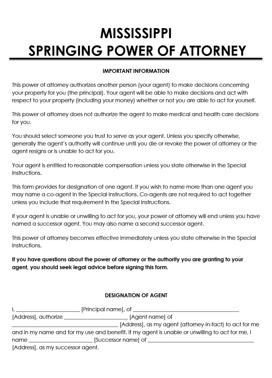 Downloadable Mississippi power of attorney forms PDF
