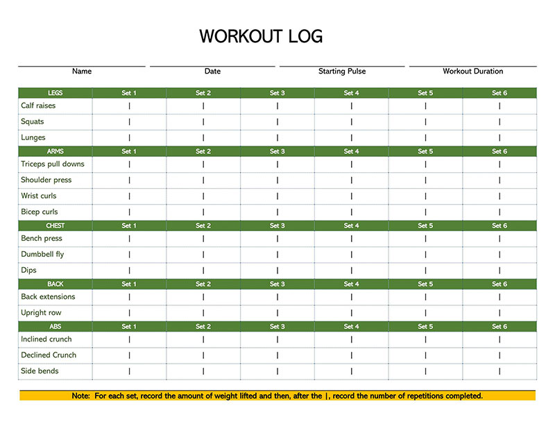 free workout log