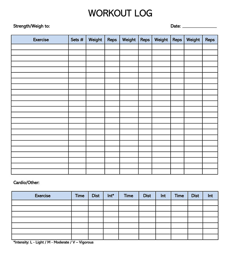 Word Workout Log Template