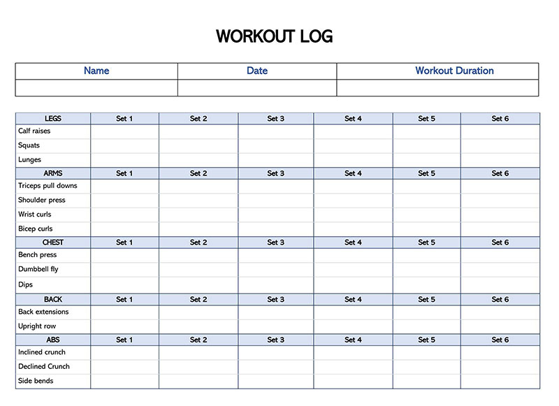 PDF Workout Log Template