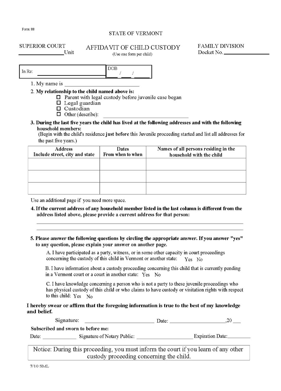 Great Customizable Affidavit of Child Custody Form as Pdf File