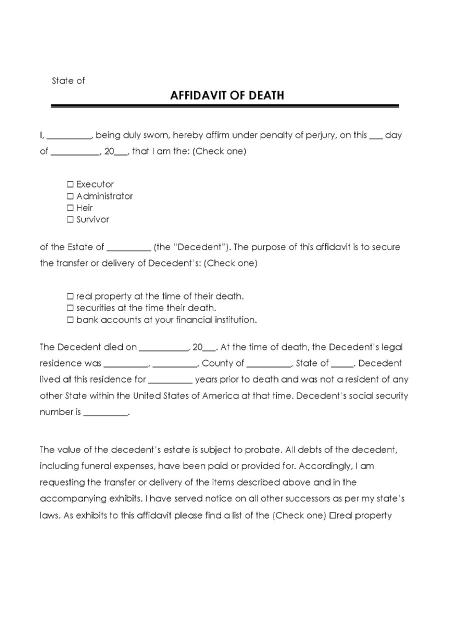 Affidavit of Death Sample