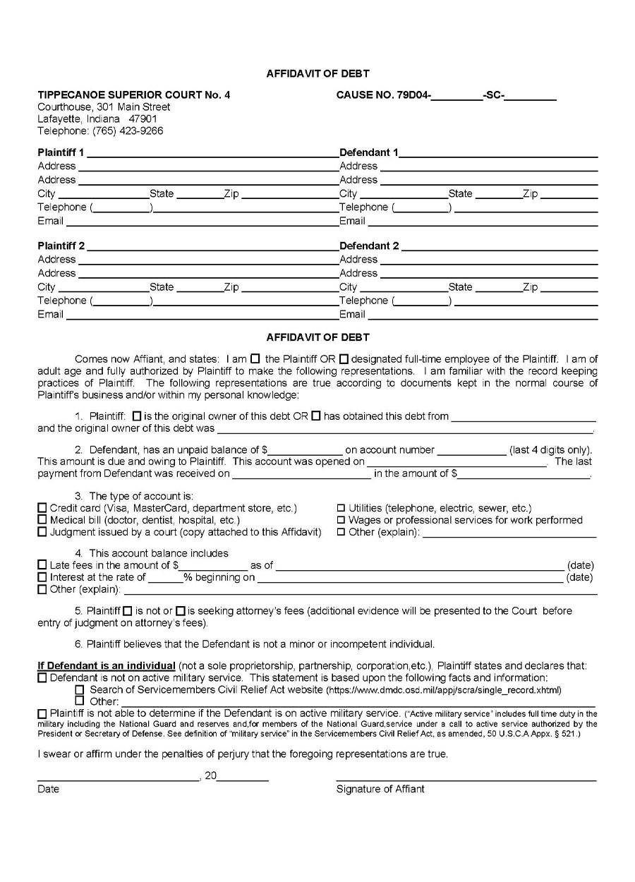 Great Customizable Affidavit of Debt Form as Pdf File