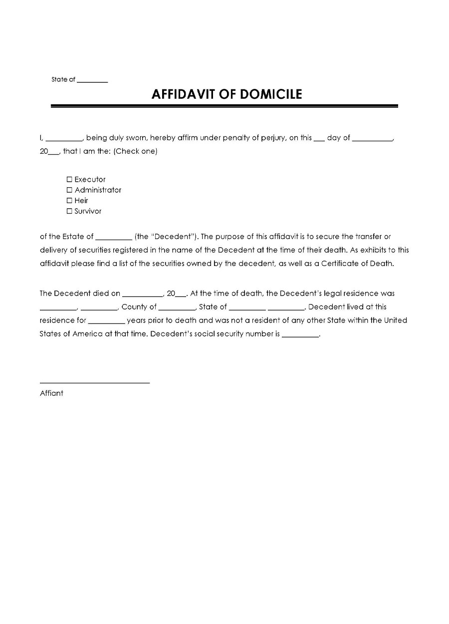 Affidavit of Domicile Sample