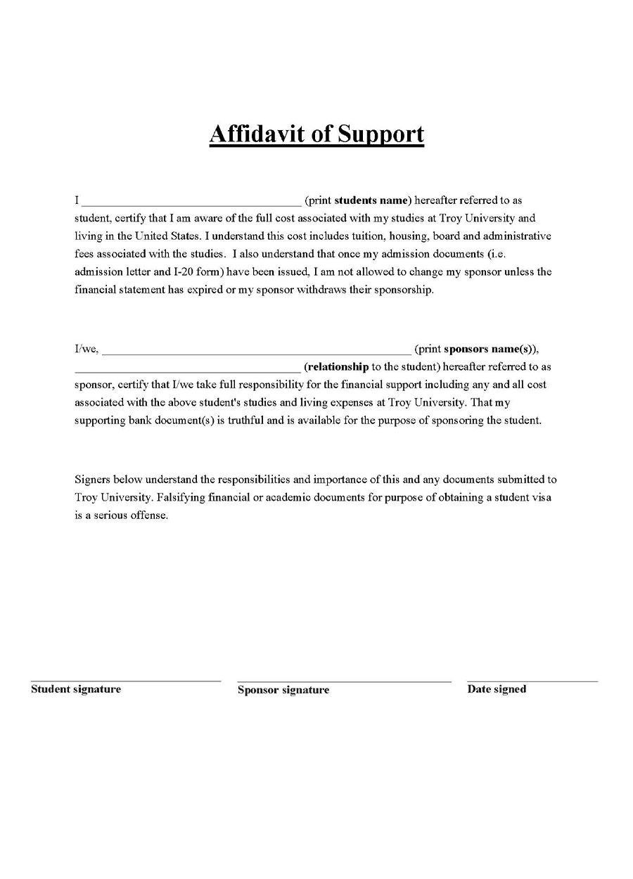 affidavit of support documents & financial evidence
