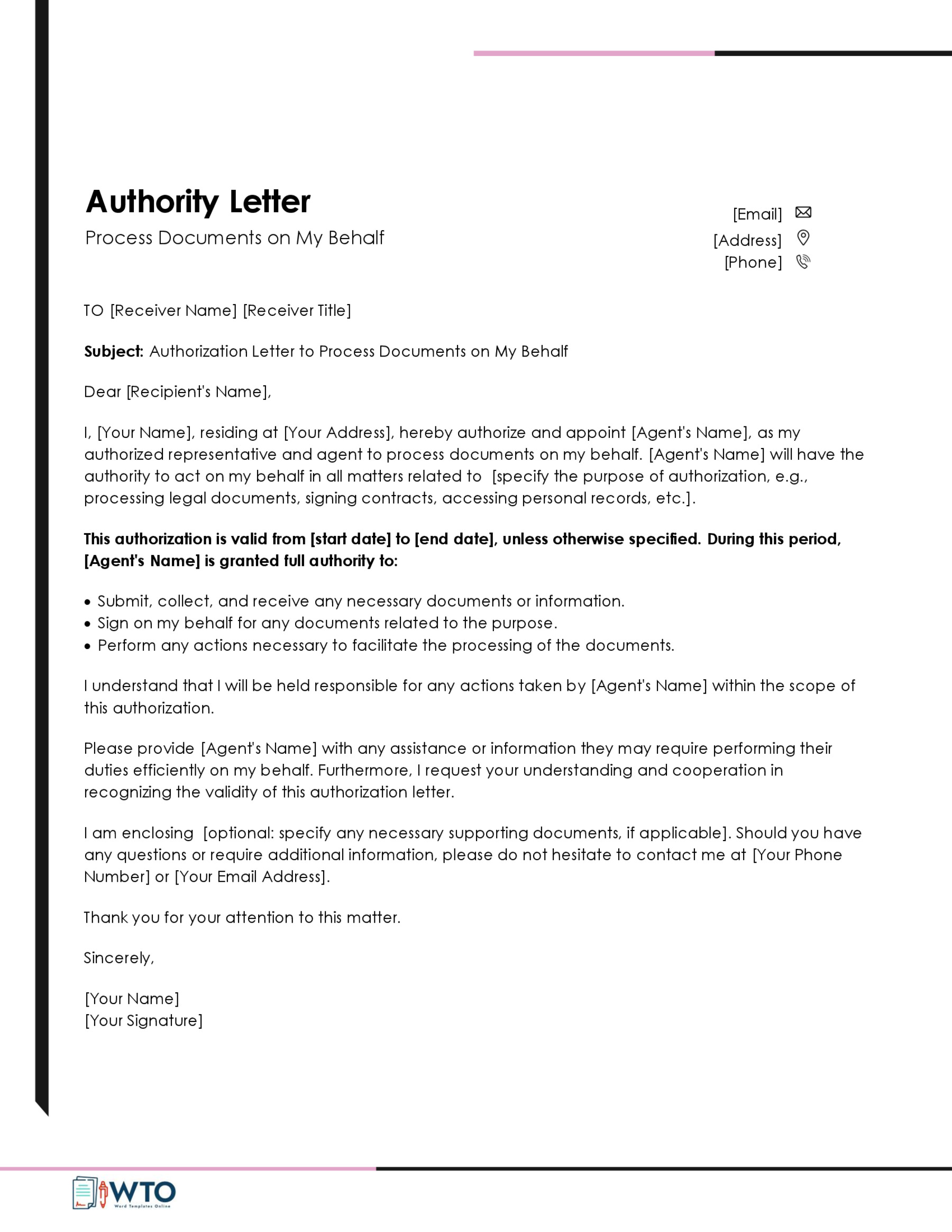 Editable Authorization Letter Example