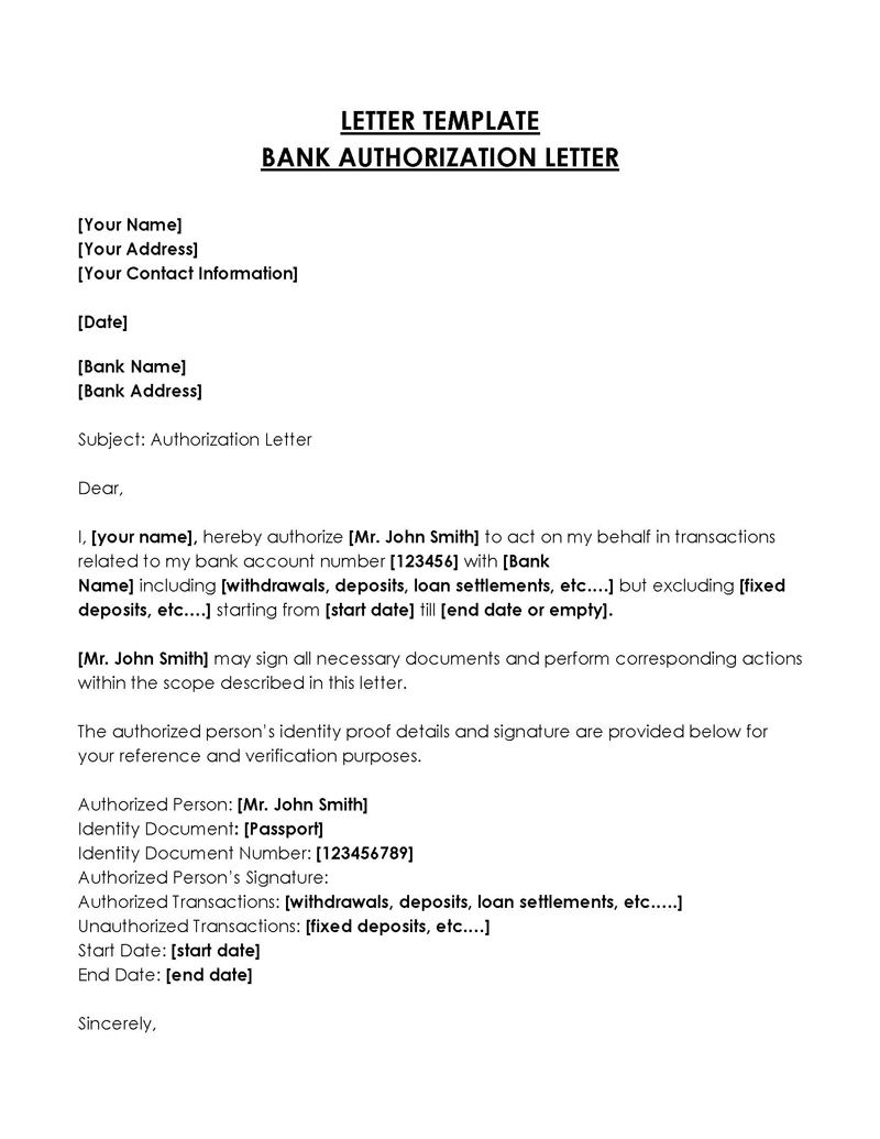 Free Bank Authorization Letter Template