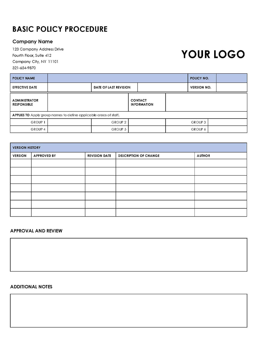 Comprehensive Editable Basic Policy and Procedure Template for Word Format