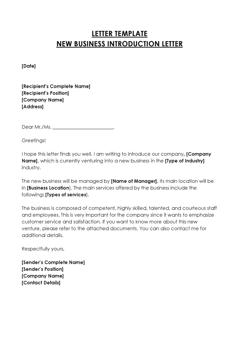 Editable business introduction letter example